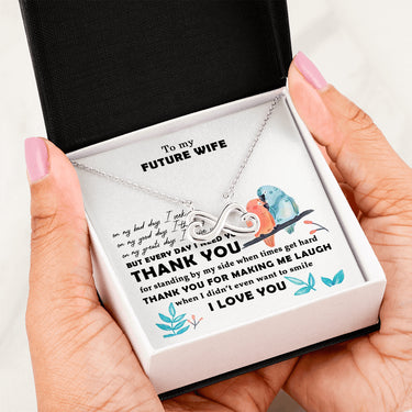 AZTeam Meaningful Quote Interlocked Heart Necklace - to My Future Wife - Thank You for Making Me Laugh Best Birthday Gift for Your On Birthday, Christmas